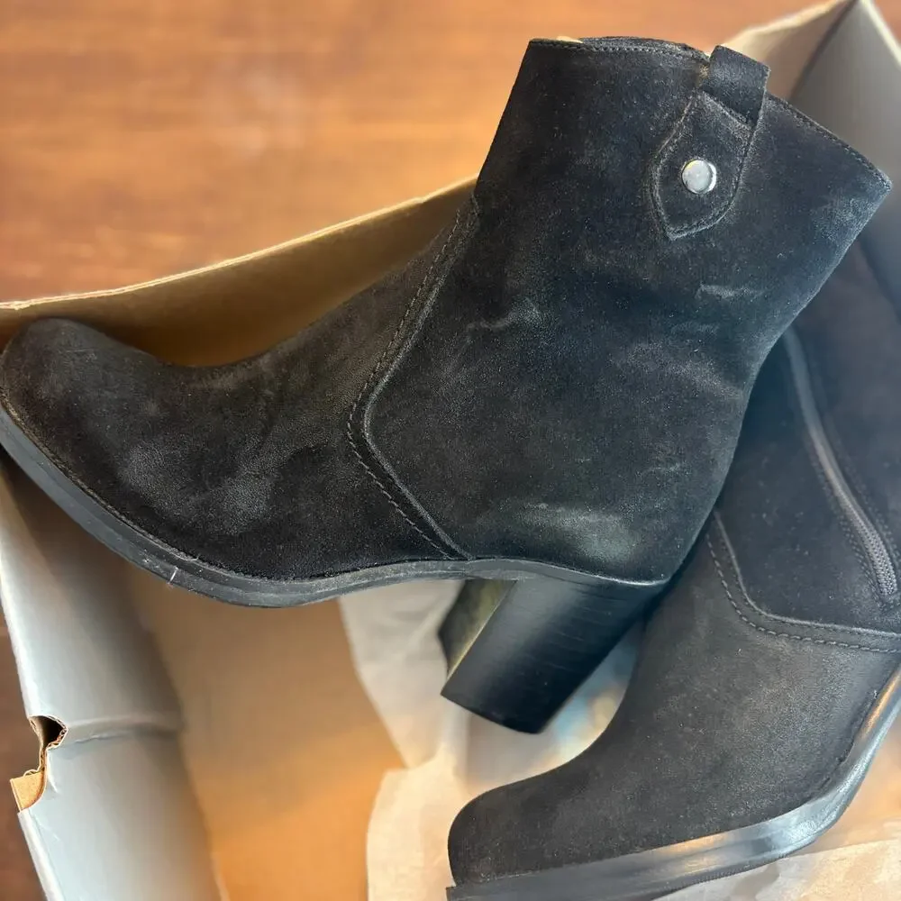 La Canadienne Phinn Suede Boots 5 NWT Black Heel Western Ankle Bootie Waterproof